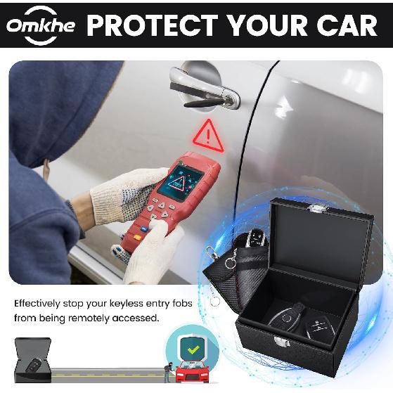 Faraday Key Fob Protector, Faraday Box For Car Keys With 2 PACK Faraday Bags, RFID Box For Car Keys, Car Key Signal Blocking Box Box For Car Security