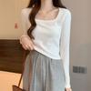Small Age-reducing Bottoming Shirt Women's Shoulder Square Neck Long-sleeved Shirt Spring Simple Inner Short Top