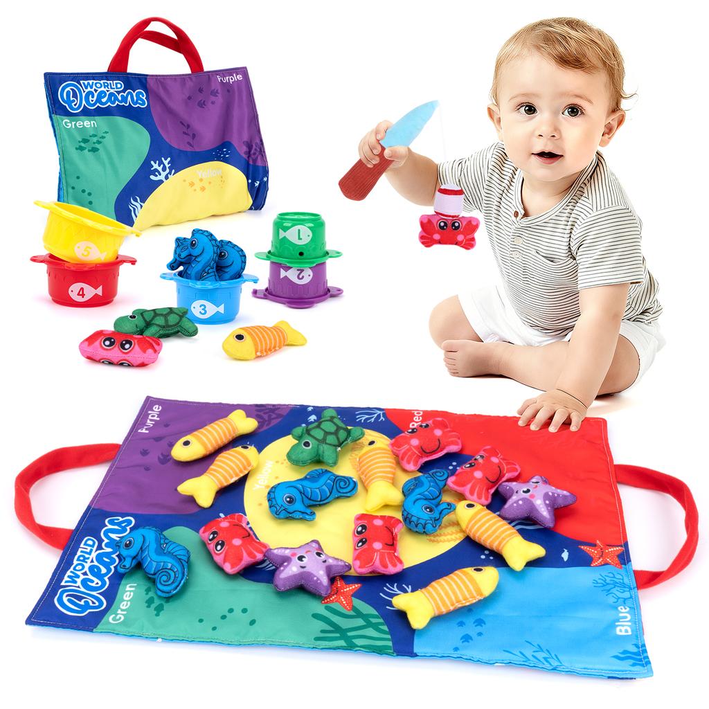 Baby Fishing Toys Plush Little Fishpond Set Simulating Fishing Games Color Number Cognition Fine Motor Training Montessori Toys