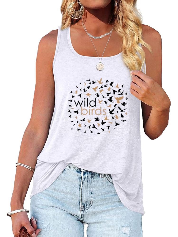 Women Fashion Print Sleeveless Top Summer Casual Round Neck T-shirt Pullover Loose Ladies Round Neck Tank Top