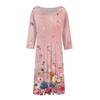 Women's Casual Fashion Round Neck Three Quarter Sleeve Print Midi Dress