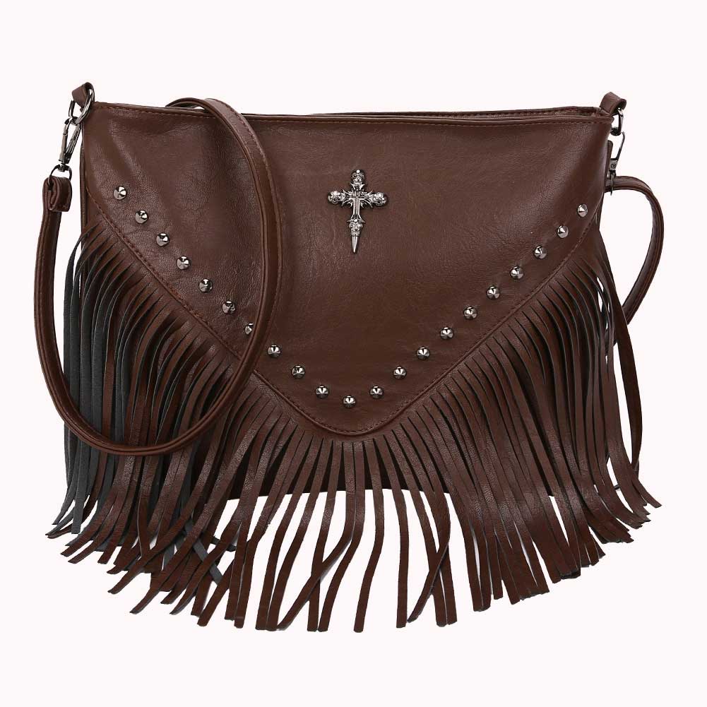 Dámské PU Módní Crossbody kabelka Velkokapacitní Bohemian Messenger Bag Taška s nastavitelným popruhem Tassel Hobo Bag na párty dovolenou