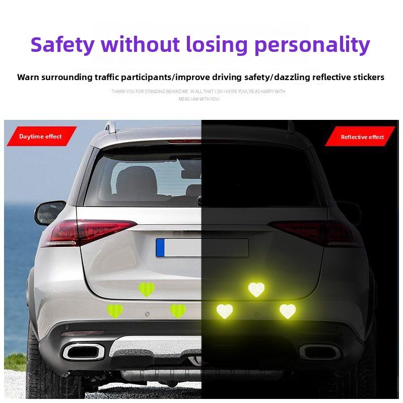 Motorcycle Sticker Reflective Night Safety Warning Electric Scooter Helmet Paper Car Tail Box Rear Heart-shaped Decorative