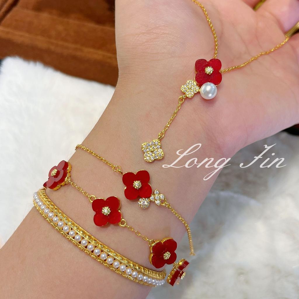 Französisches Retro Vierblättriges Kleeblatt Imitation Rotes Pferdequaste Halskette Fünf-Blumen-Armband Blume Temperament High-End Leichter Luxus Set