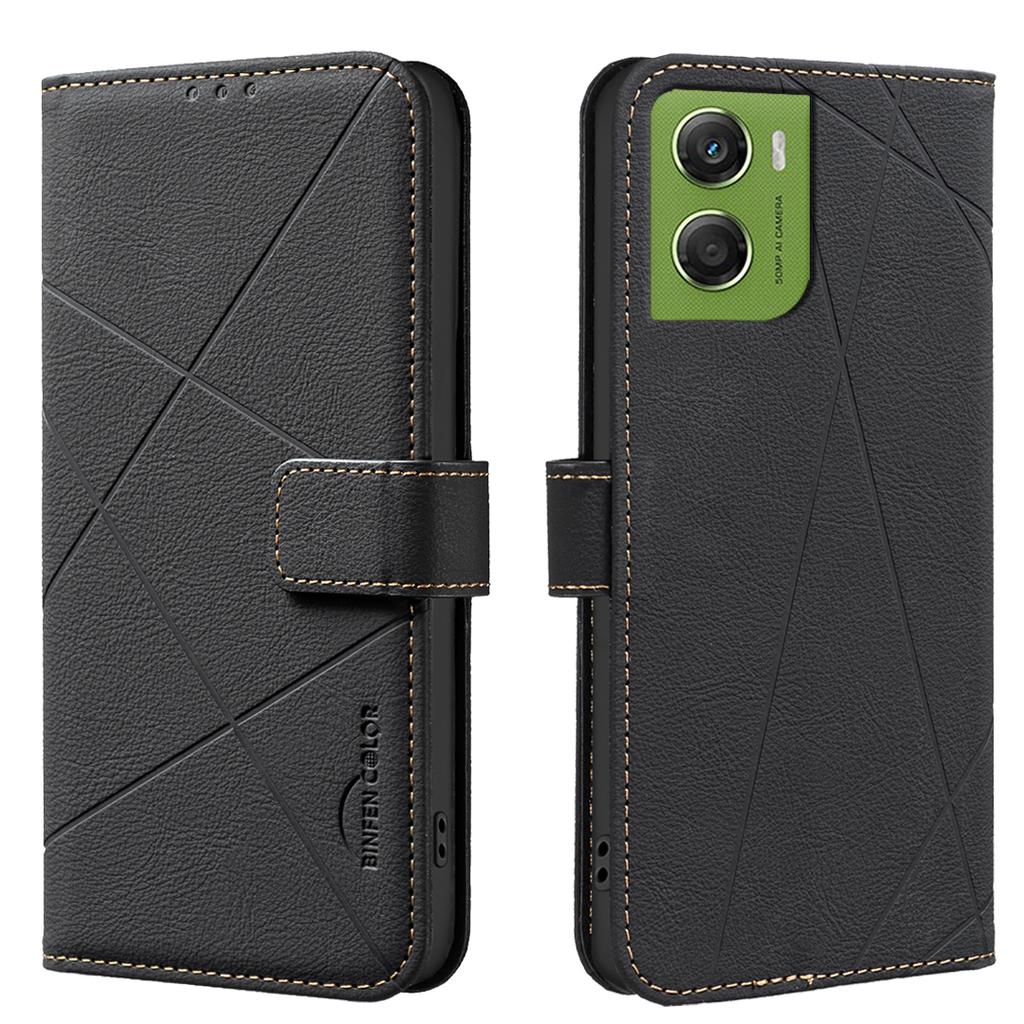 For Motorola Moto G06 4G Case BINFEN COLOR BF35 Geometry Imprinted Leather Phone Cover RFID Blocking Wallet Stand
