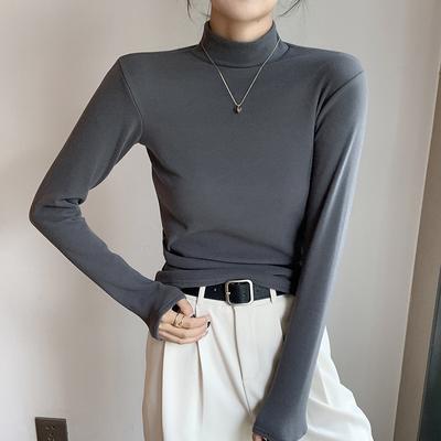 Half High Neck Solid Color Women's Base Shirt Warm Long Sleeved Top