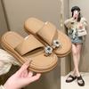 Thick-soled Slippers Outer Wear 2025 Summer New Outer Wear Foreign Style Flower Rhinestone Sleeve Toe Word Beach Cool Slippers Women