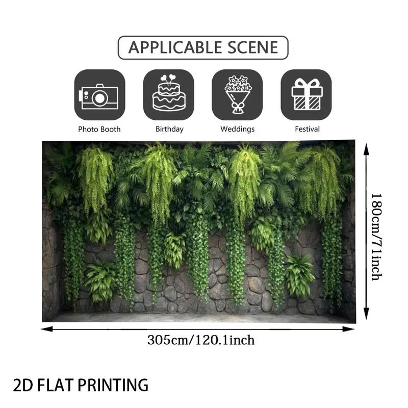 2D Tropical Fern Ivy Rock Wall Background Cloth Live Stream Portrait Backdrop
