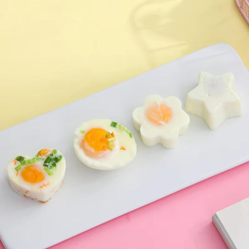 4pcs/set PP Kitchen Egg Steamer Creative Heart Shaped Circular Flower Shaped Star Shaped Steamed and Boiled Egg Mold
