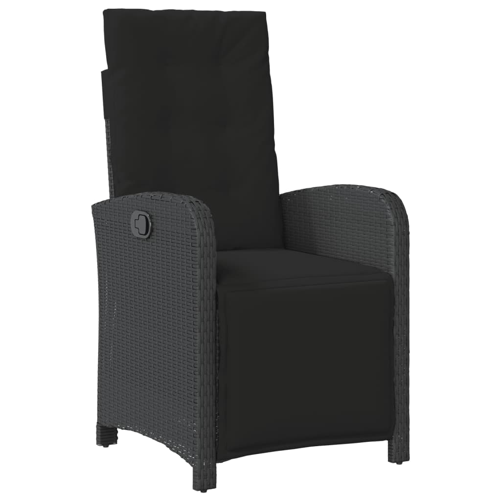 Gartenliege mit verstellbarer Fußstütze, schwarzes Poly-Rattan