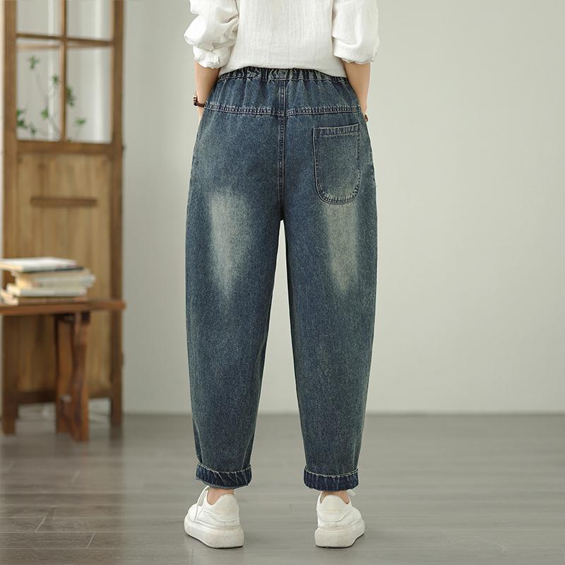 DIMANAF 2025 New Basic Elastic Jeans Harlen Pants Women Loose Denim Trousers Big Casual Blue Pants 5023