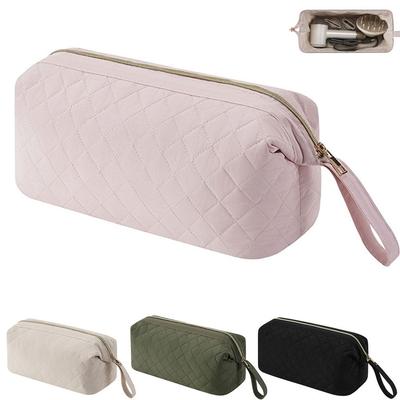 Portable Solid Color Storage Organizer Quilted Large Capacity Makeup Bags Pen Bags Travel