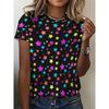 Elegant Flower Print Top Women's Short Sleeve Versatile T-Shirts Women’s