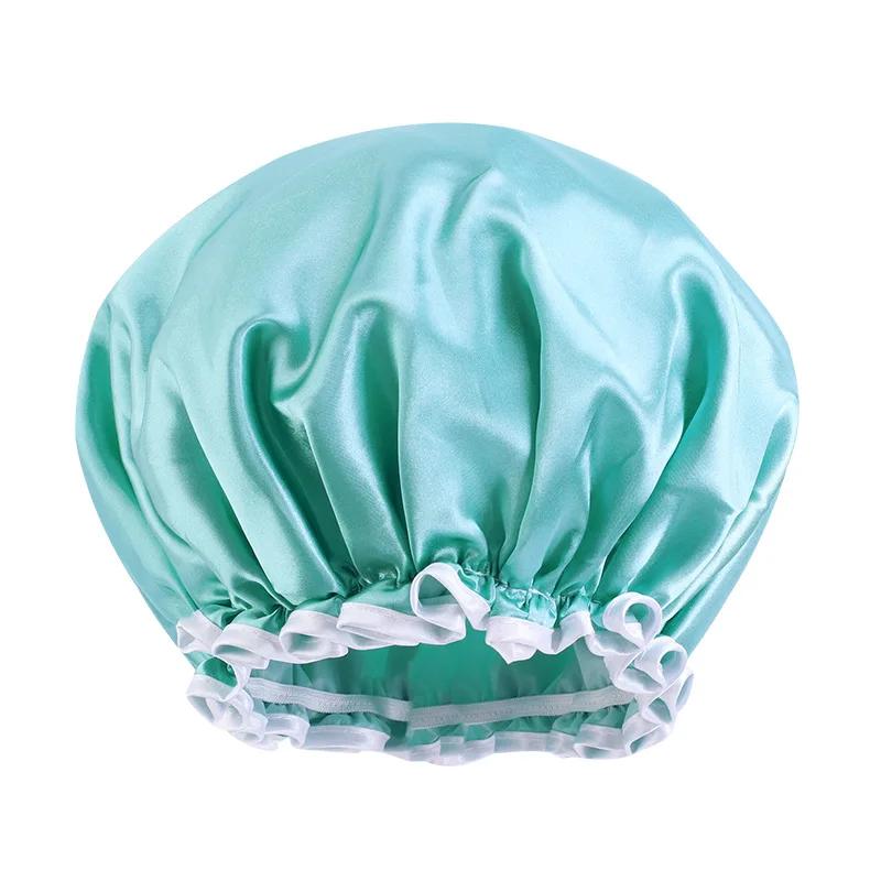 Large Lace Satin Anti-fume Cap PE Lined Waterproof Shower Cap Beauty Home Cap