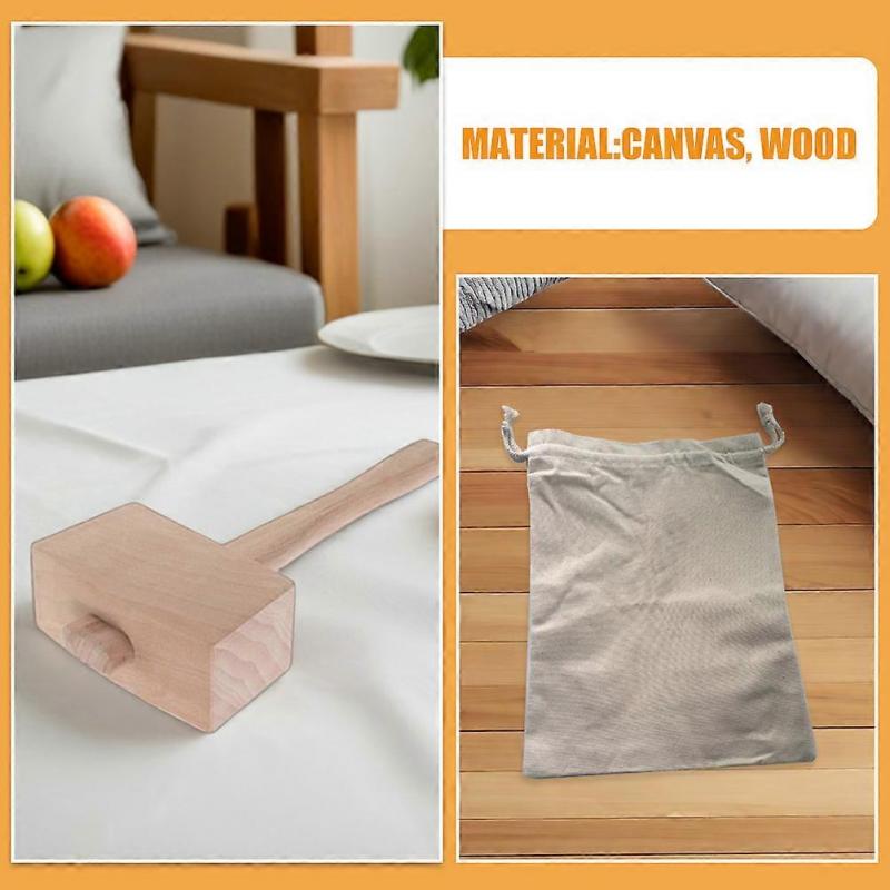 Reusable Canvas Ice Bag with Wooden Mallet for Crushing 1Set
