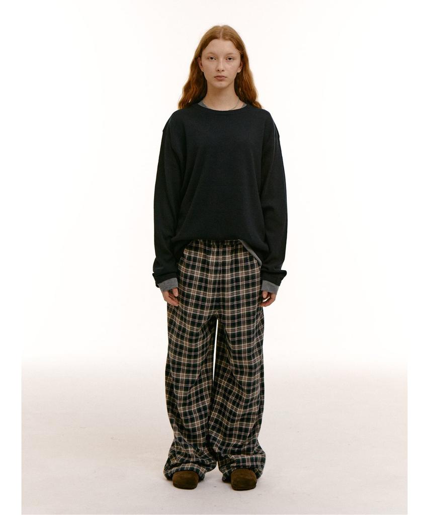 Saendeusaundeu (Unisex) Layered Wool Blend Sweater Navy