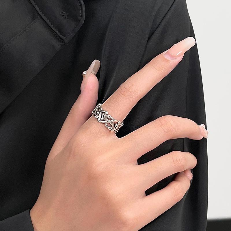 Inel la modă cu floare în cruce pentru bărbați și femei, inel de deschidere personalizat pentru cuplu în stil retro european și american