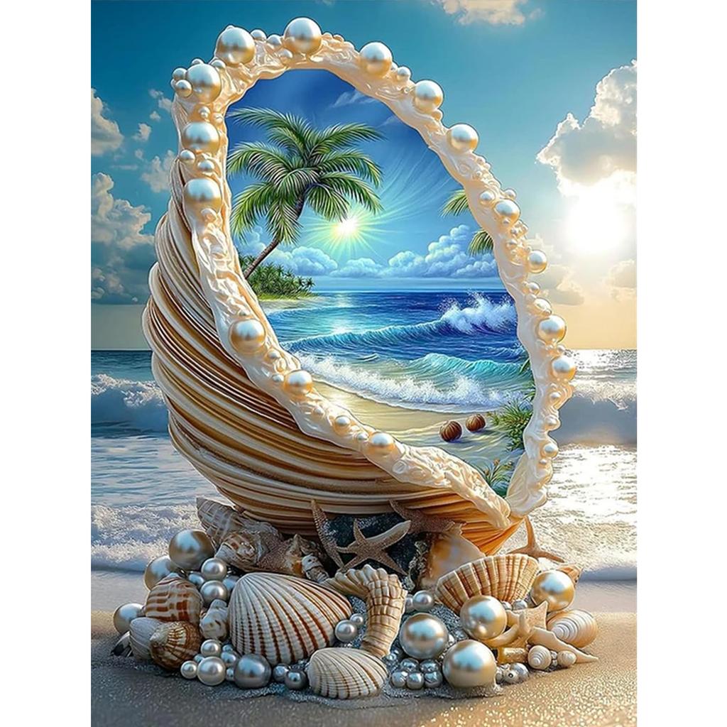 Beach Seashells Full DIY 5D Round Drill Gem Art Diamond Painting Kits for Adults/Beginners Gift Idea Home Wall Decor 30x40cm
