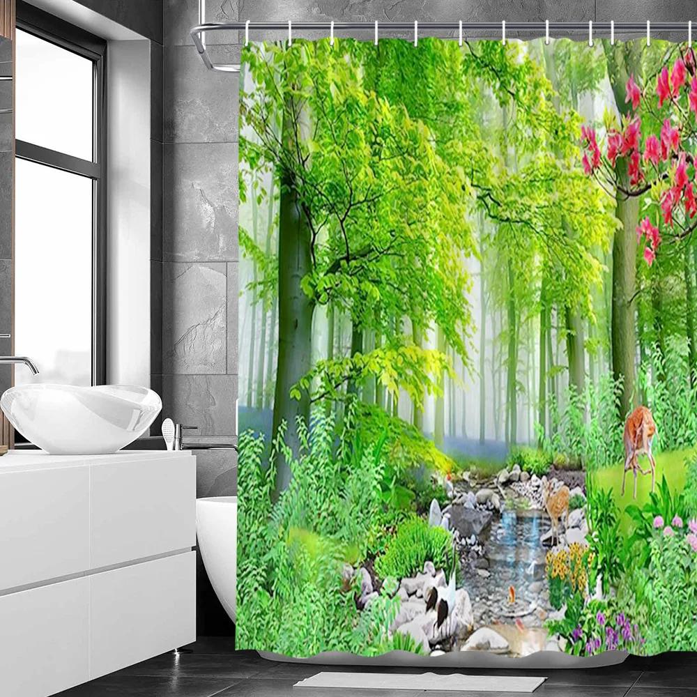 Sexy Woman White Shower Curtains Highland Cow Palm Leaf Ink Flower Bird Polyester Fabric Washable Bathroom Decor Bath Curtain
