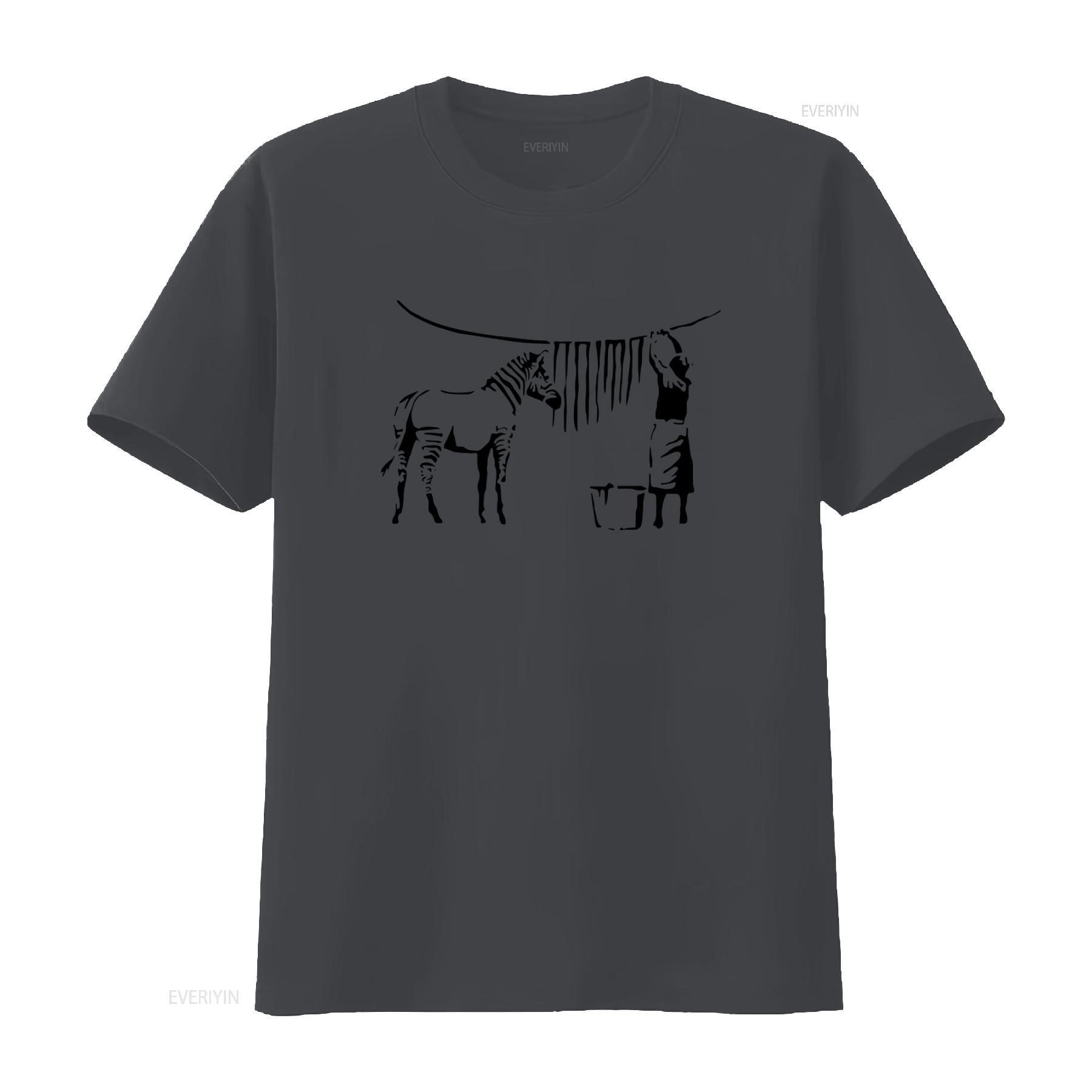 

Ladies Banksy Inspired Zebra Washing Street Art Graffiti Lady Fit White T Shirt vintage Washed Breathable Casual Unisex fashion 4XL