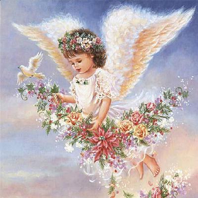 Pintura de diamante 5D artesanal, mosaico de dibujos animados de Ángel y niña, bordado de punto de cruz, decoración del hogar hecha a mano