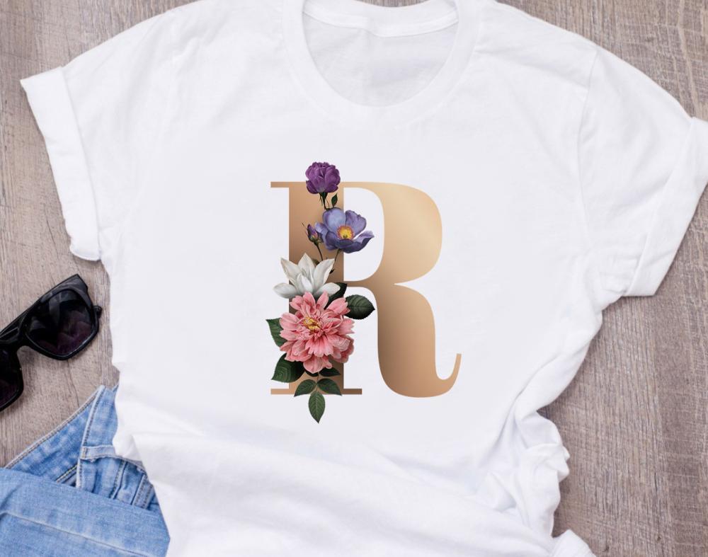 Custom Name Letter Combination Women S High Quality Printing T Shirt Flower Letter Font A B