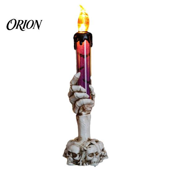 Retro Skeleton Base Ornaments Halloween LED Ghost Candle Light, Spooky Hand Lamp Animated Quicksand Lights Tabletop Decor, Horror Light for