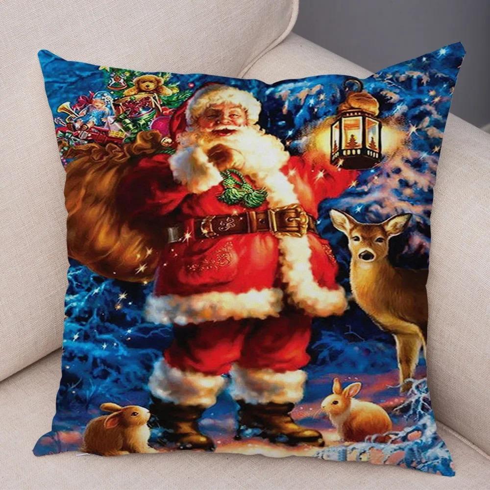 1 bucată față de pernă decorativă pentru petrecerea de Crăciun, față de pernă imprimată cu Moș Crăciun, decorare casă cameră canapea, cadou de Crăciun