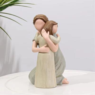 Modern Family Sculpture Elegant Resin Family Ornament Mother And Daughter Hugging Figurine  Bedroom
