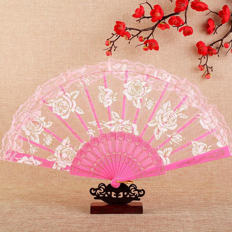 

Wedding Hand Fan Lace Dancing Fan for Woman Decorative Handheld Fan for Women Party Clothing Accessories with keychain рожевий