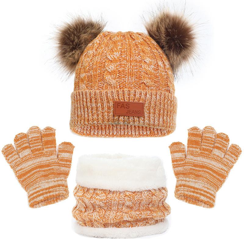 3PCS/set Kids Hat Scarf Gloves Set Baby Winter Warm Girls Boys Pompom Beanie Cap