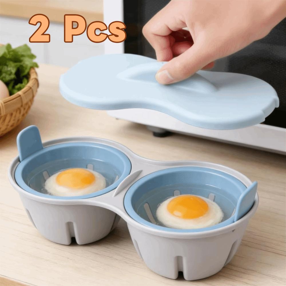 2 Piece 1/2 Cavity Kitchen Microwave Egg Cooker Heat-resistant Egg Poaching Cup Breakfast