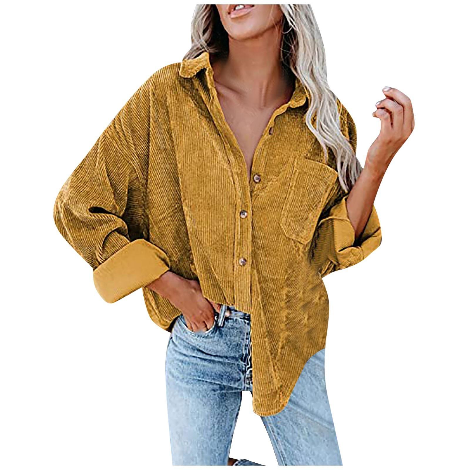 

Женская повседневная однотонная вельветовая куртка с длинным рукавом и лацканами XXXL жёлтый