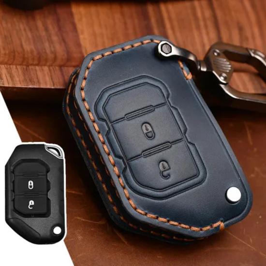 A+  Leather Car Key Case Cover for Jeep Wrangler JL JLU Rubicon Gladiator JT S синий