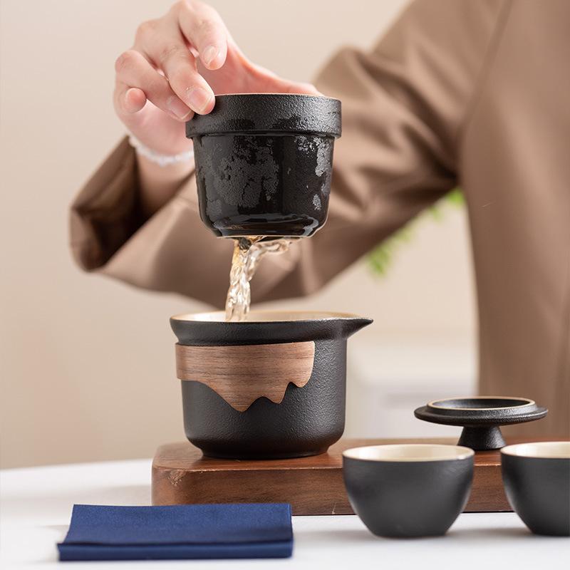 High-end travel tea set, Kuaike, one pot, three cups, inner tank filter, outdoor portable set, business commemorative gift.