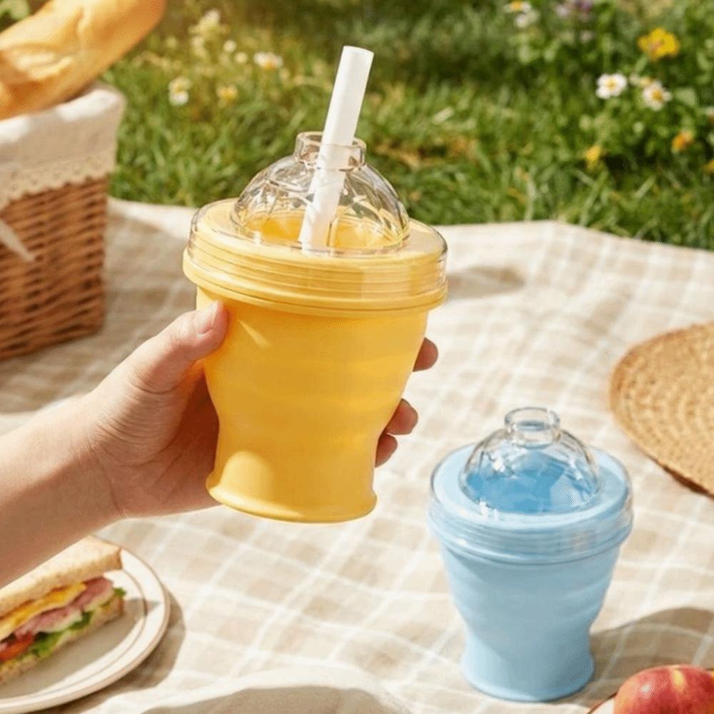 Collapsible 2-in-1 Ice Mold Cup Food Grade Silicone Ice Ball Maker for Juice Drinks