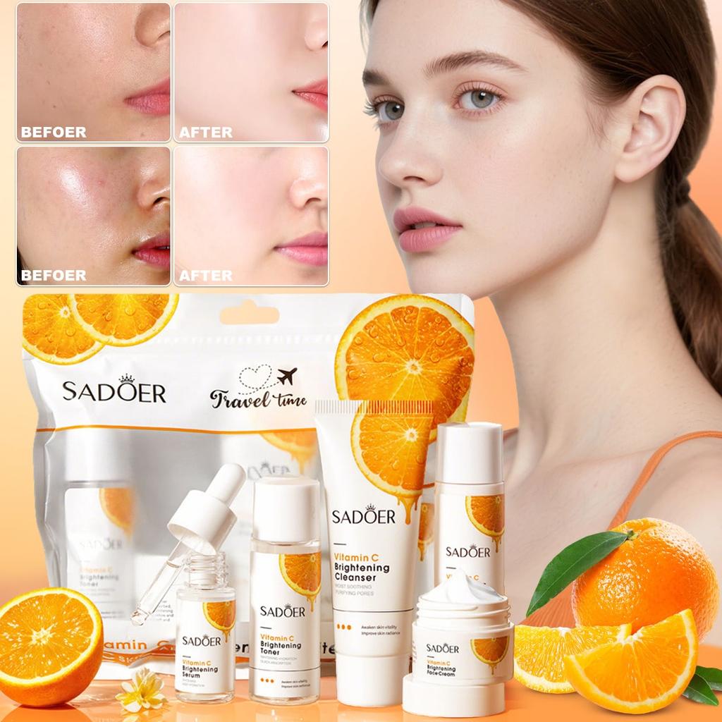 1set 5Pcs Vitamin C Brightening Skincare Travel Set, Travel Clothes, Carry With You, Hydrating Moist