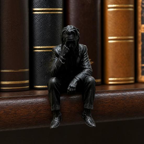 3D Printed Thinker Figurine, Small Upset Clown Shelf Sitter for Living Room Bookshelf Office Desktop Decor