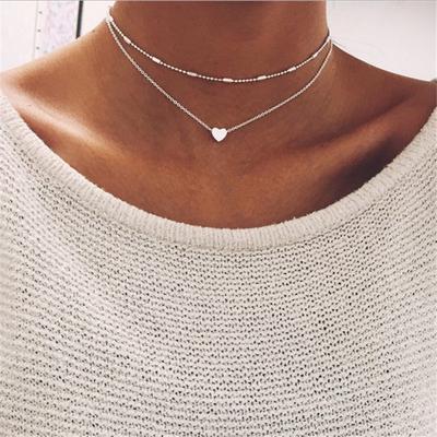 Fashion Jewelry Accessories Double Layers Chain Heart Necklace