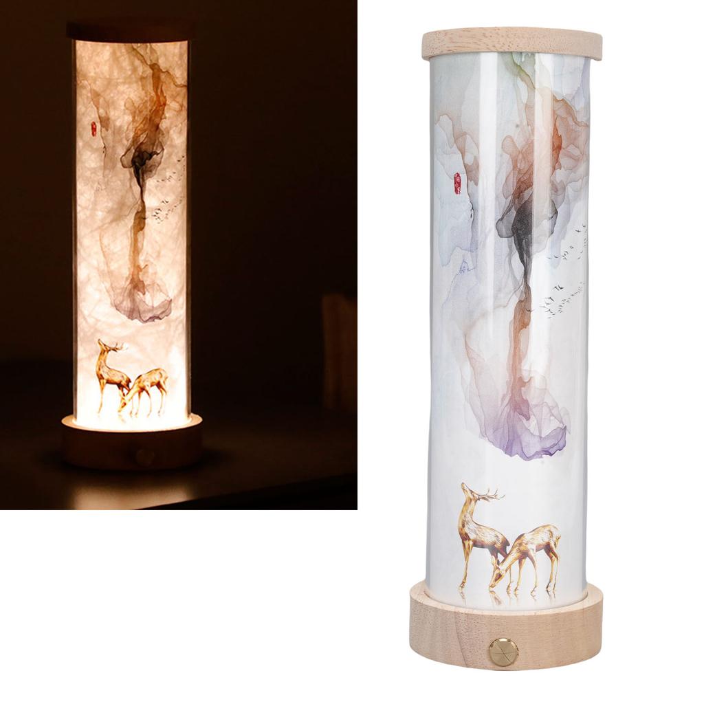 Corner Night Light Wooden Base Rechargeable Painting Table Lamp for Bedside Baby Room Living Room Ca