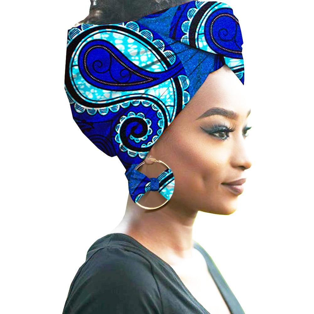 African Print Women Head Bandana Cotton With Matching earring Balaclava Headscarf Bandana Mujer Headband Set Hair Accessories
