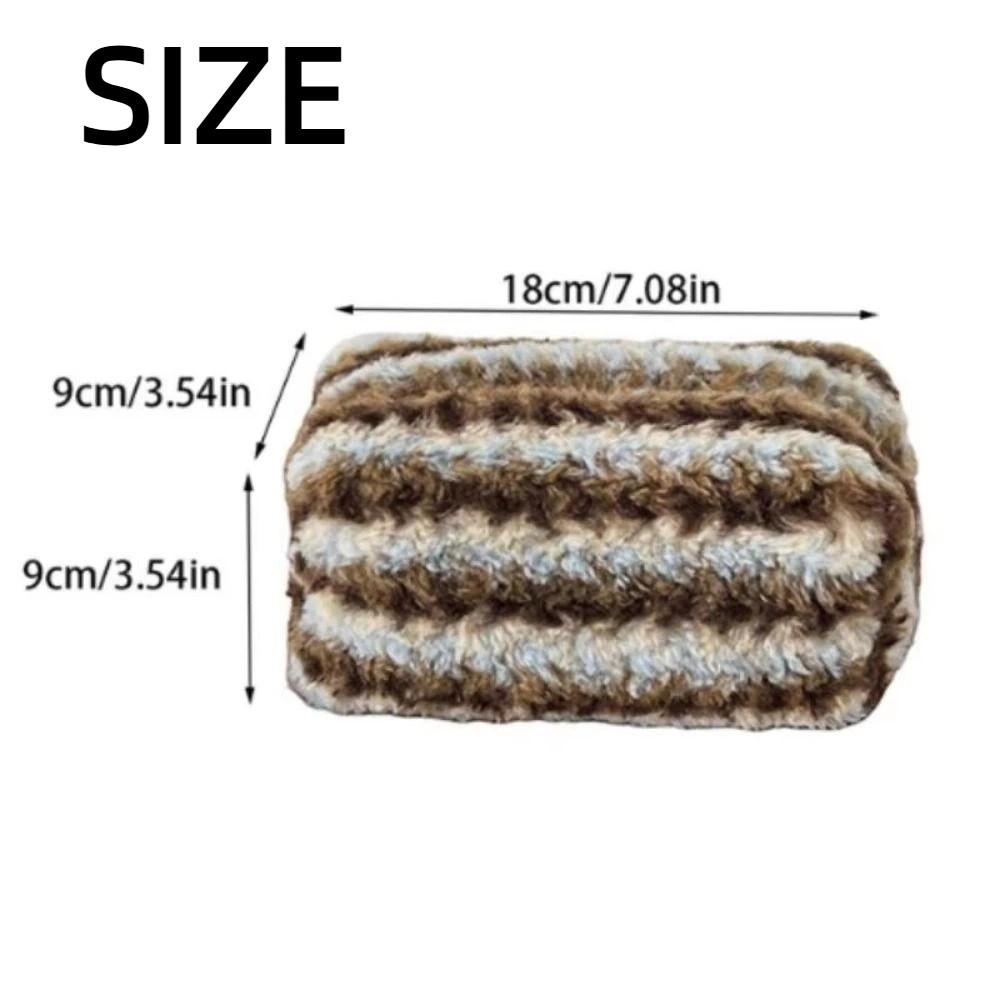 Large Capacity Plush Striped Makeup Bag Vintage Make Up Organizer Cosmetics Storage