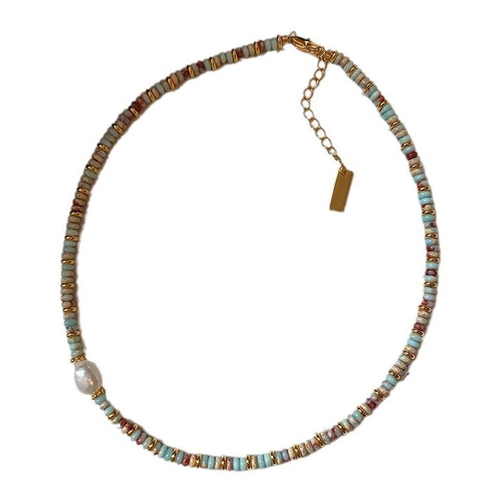 Handmade Necklace Adjustable Length Neckchain Artificial Crystal Beaded Clavicle Chain for Beach and Vacation Wear