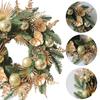 20" Christmas Wreath for Front Door Artificial Wreath with Ball Ornaments Golden Flowers Leaves