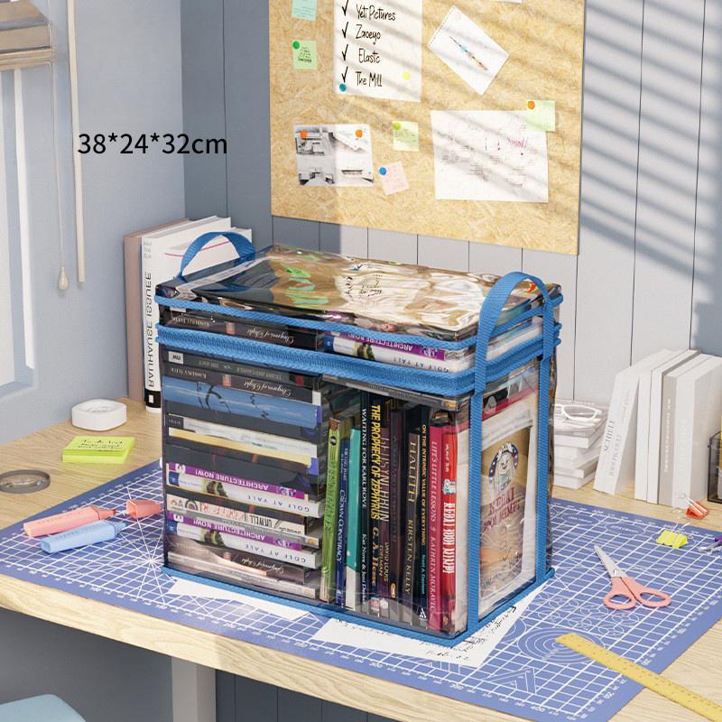 

Складная коробка для книг, студенческое общежитие, классный органайзер для книг, прозрачный водонепроницаемый ящик для хранения книг для дома L синий
