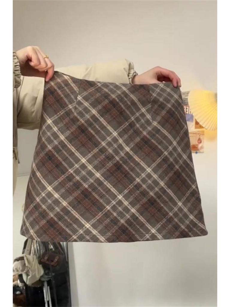 Plaid Woolen A-Line Short Skirt - Plus Size, High-Waisted, Slim-Fit, Trendy 2026 Women's Fashion