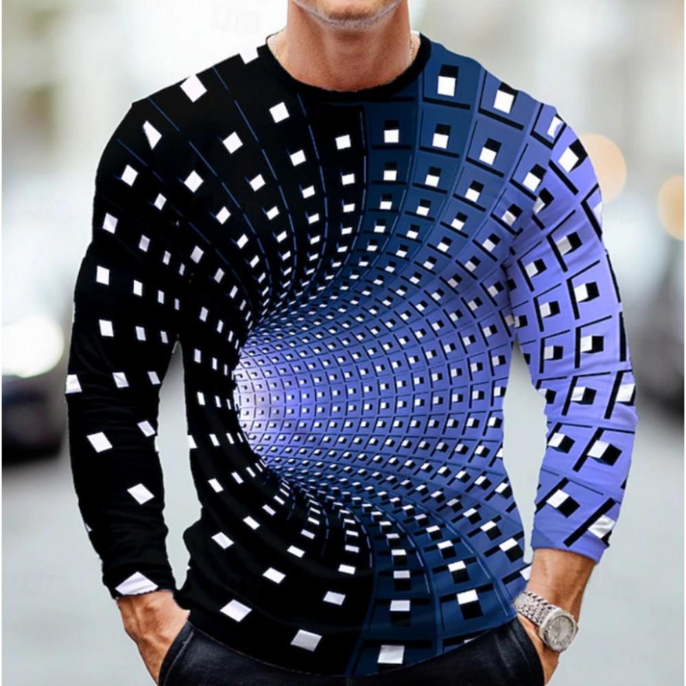 Cool 3D Vortex Print Long Sleeve T-Shirt, Stylish and Unique.