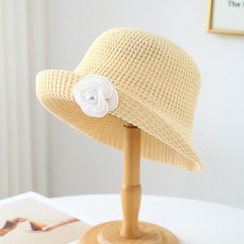 2026 Summer Women Floral Derby Hat Rolled Brim Bucket Hat Korean Style Breathable Visor Cap Sunhat