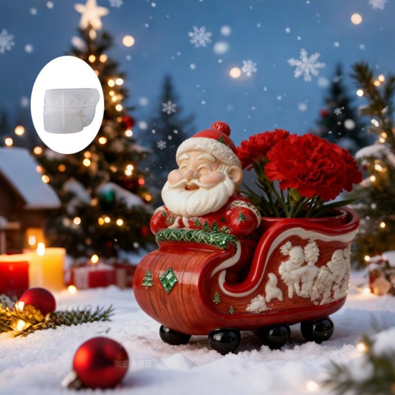 Opakovaně použitelný květináč Santa Claus Silikonová forma pro odlévání pryskyřice, cementu, betonu a sváteční řemeslné projekty
