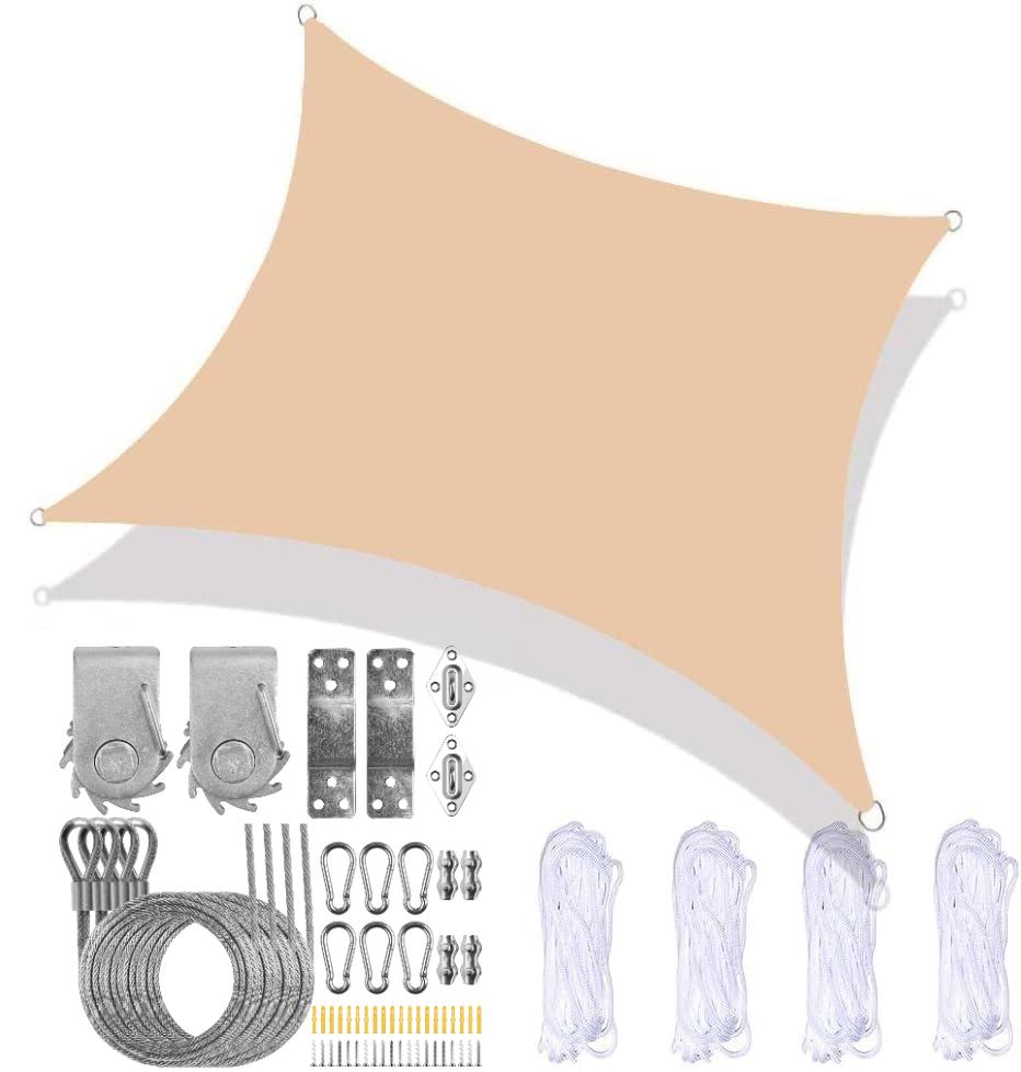 Vodotěsná sluneční plachta s baldachýnem a 60dílnou sadou upevňovacího materiálu Obdélníková UV blokující markýza na terasu Sluneční přístřešek Zahradní altán